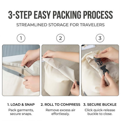 3-Piece Roll-Top Travel Compression Bag Set, No-Pump Space Saver Packing Organizers, Water-Resistant