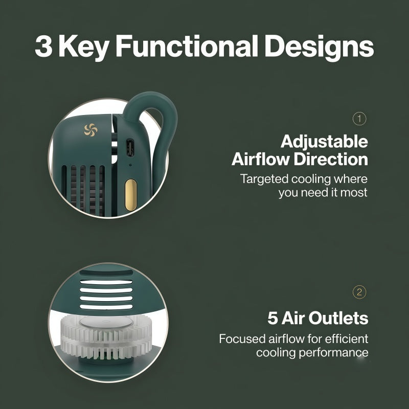 Portable Clip-On Personal Fan - Hands-Free Wearable Waist & Neck Cooling Fan, 3-Speed 360° Rotatable Rechargeable Airflow
