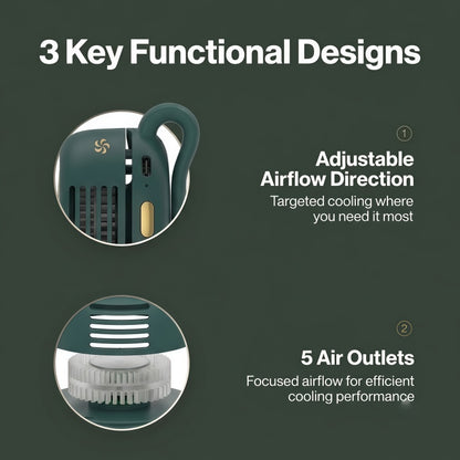 Portable Clip-On Personal Fan - Hands-Free Wearable Waist & Neck Cooling Fan, 3-Speed 360° Rotatable Rechargeable Airflow
