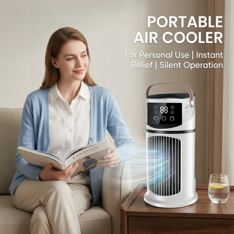 Portable Evaporative Air Cooler & Cool Mist Humidifier – Desk Tower Fan with 9 Speeds, Smart Touch Control & Night Light