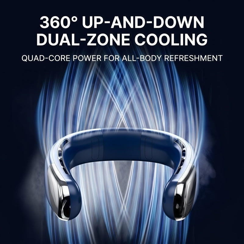 Portable Bladeless Neck Fan – 360° Cooling, 5-Speed Personal Wearable Fan with Smart LED Display & TEC Cooling Plate
