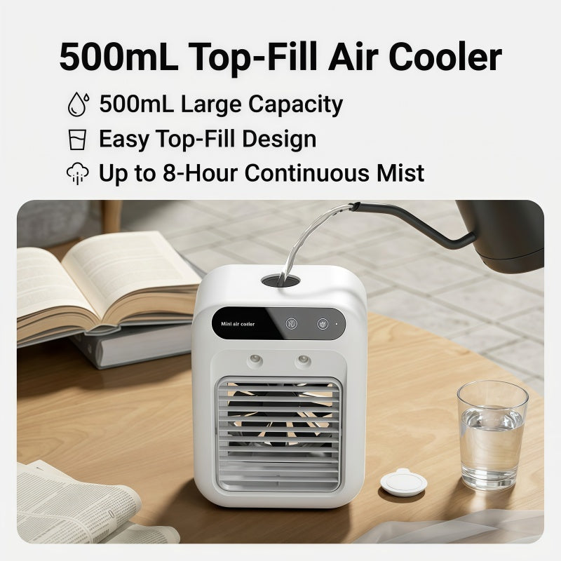 Portable Misting Desk Fan, 500ml Evaporative Air Cooler with Smart Touch Screen & 2 Speeds