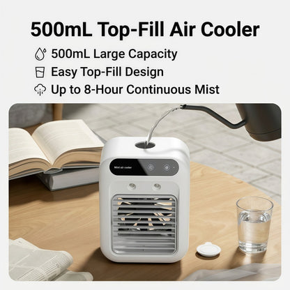 Portable Misting Desk Fan, 500ml Evaporative Air Cooler with Smart Touch Screen & 2 Speeds