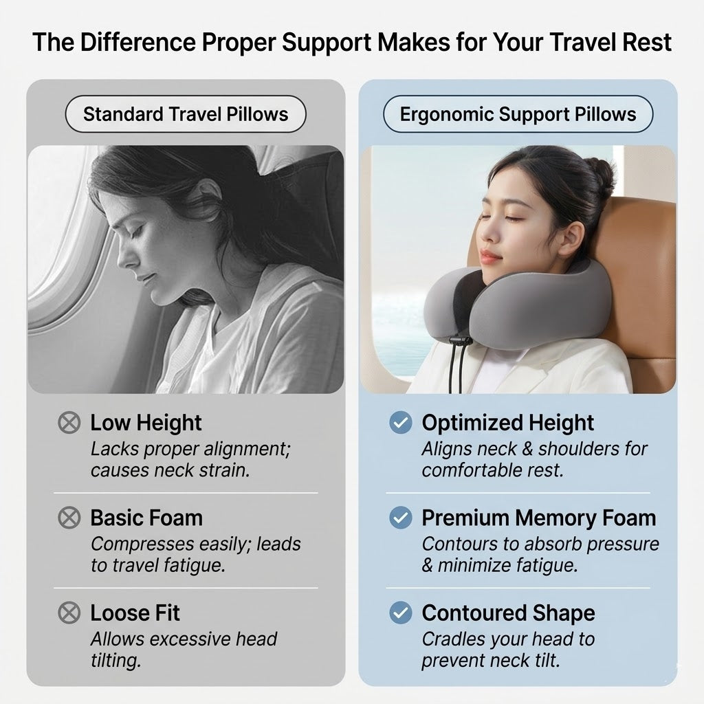 Ergonomic U-Shaped Memory Foam Travel Neck Pillow with Cooling Mesh and Carrying Case