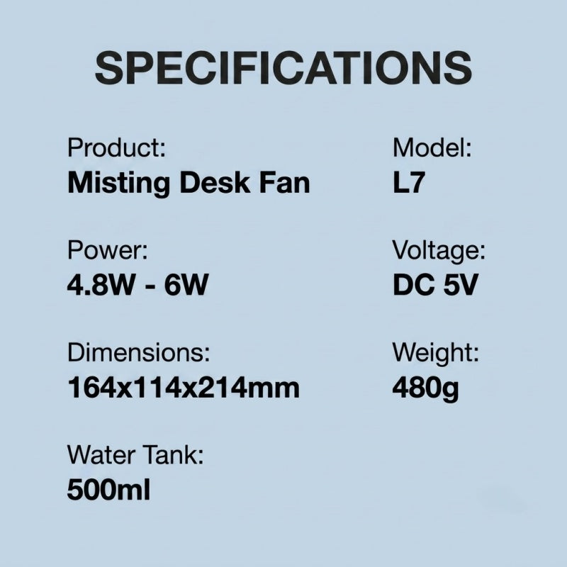Portable Misting Desk Fan, 500ml Evaporative Air Cooler with Smart Touch Screen & 2 Speeds