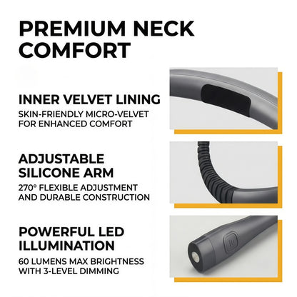 Rechargeable LED Neck Reading Light – 3 Color Modes, 3 Brightness Levels, Flexible Silicone Arms