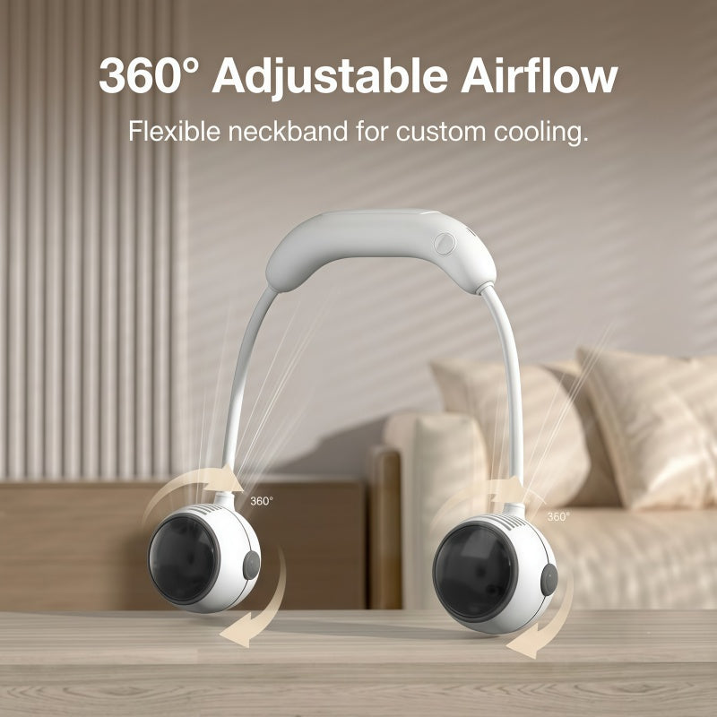 Portable Neck Fan, 360° Flexible Hands-Free Wearable Personal Fan with 3 Speeds & Dual Turbines