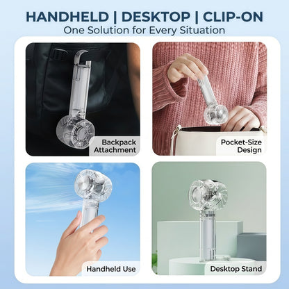 3-in-1 Portable Cyberpunk Mini Handheld Fan – Ultra-Quiet USB-C Rechargeable Personal Desk & Clip-On Fan with Cold Compress Feature