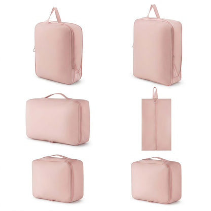 6-Piece Compression Packing Cubes Set - Water-Resistant Travel Luggage Organizers with Shoe Bag