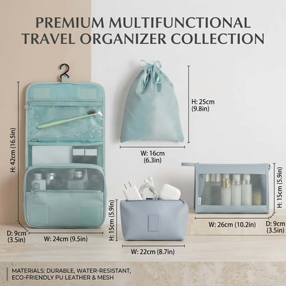 Water-Resistant Travel Packing Cubes Set - Luggage Organizers with Hanging Toiletry Bag & Shoe Pouches