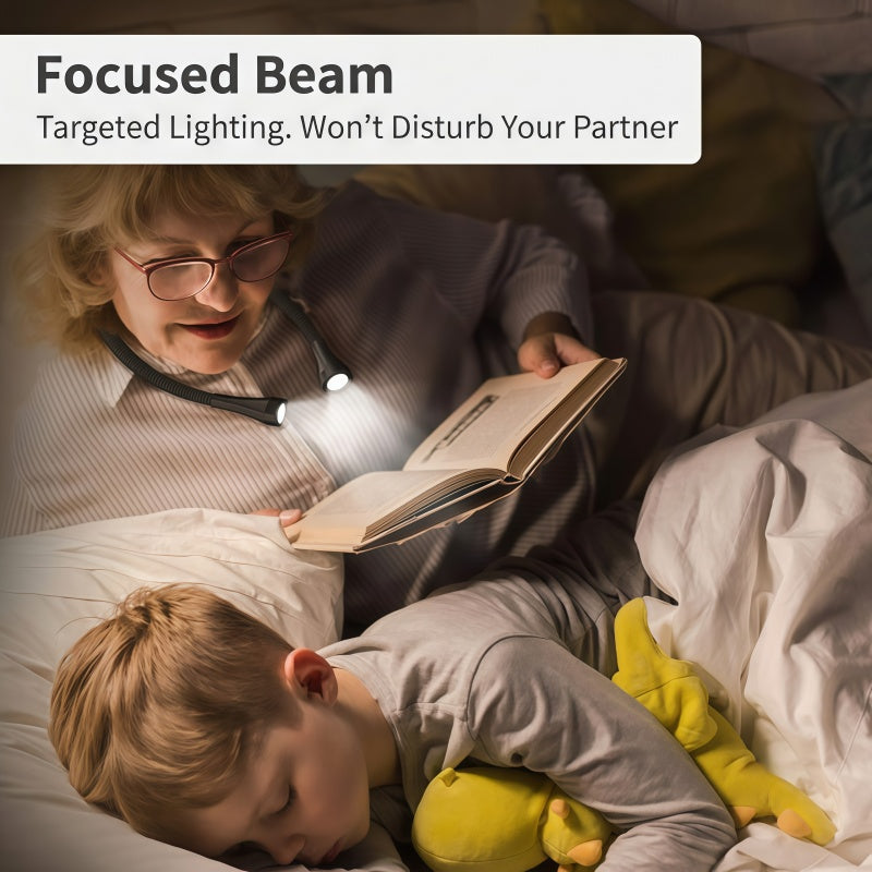 Rechargeable LED Neck Reading Light - Flexible Hands-Free Book Light with 3 Color Modes & Stepless Dimming