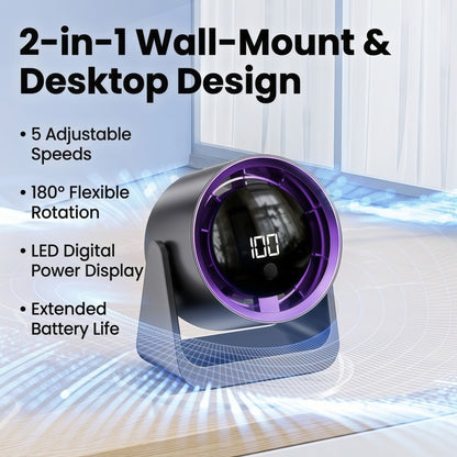 2-in-1 Turbo Desk & Wall Mount Personal Cooling Fan – Smart LED Display, 100 Speed Settings & 180° Vertical Tilt