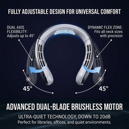 Portable Wearable Neck Fan with Ceramic Cooling Pad, 5000mAh Battery, 100-Speed Stepless Control, Bladeless Design