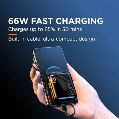 10000mAh Mini Power Bank with Built-in Cables, 66W Fast Charging Portable Battery Pack