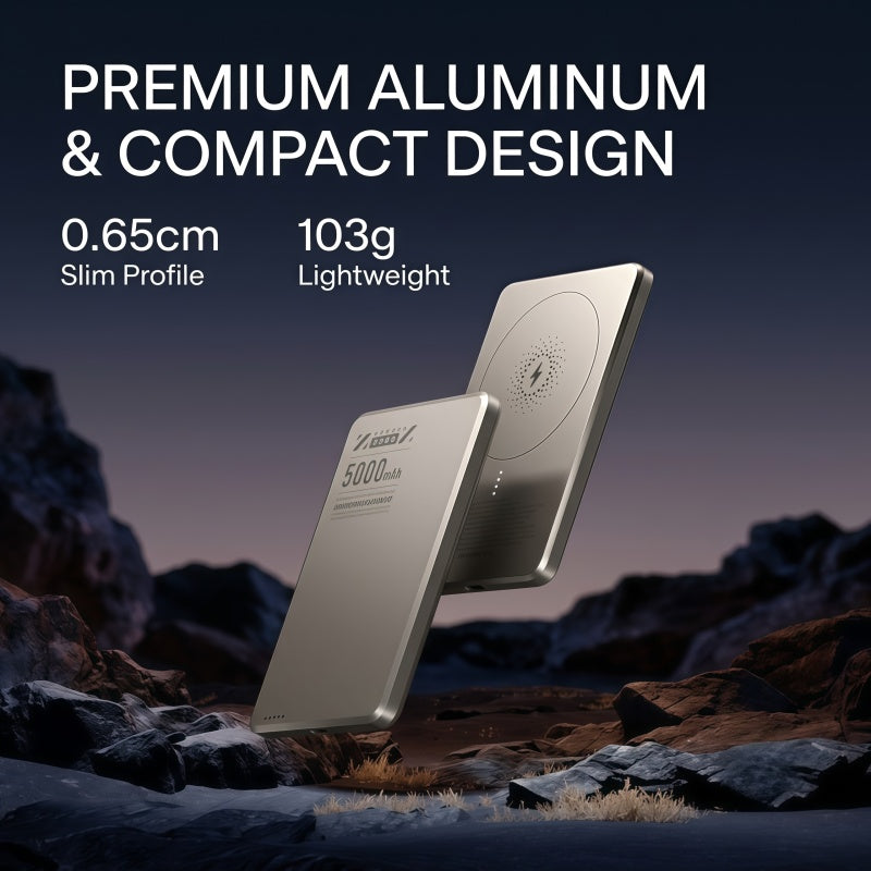 Ultra-Slim 5000mAh Magnetic Wireless Power Bank - 15W Wireless & 20W USB-C PD Fast Charging
