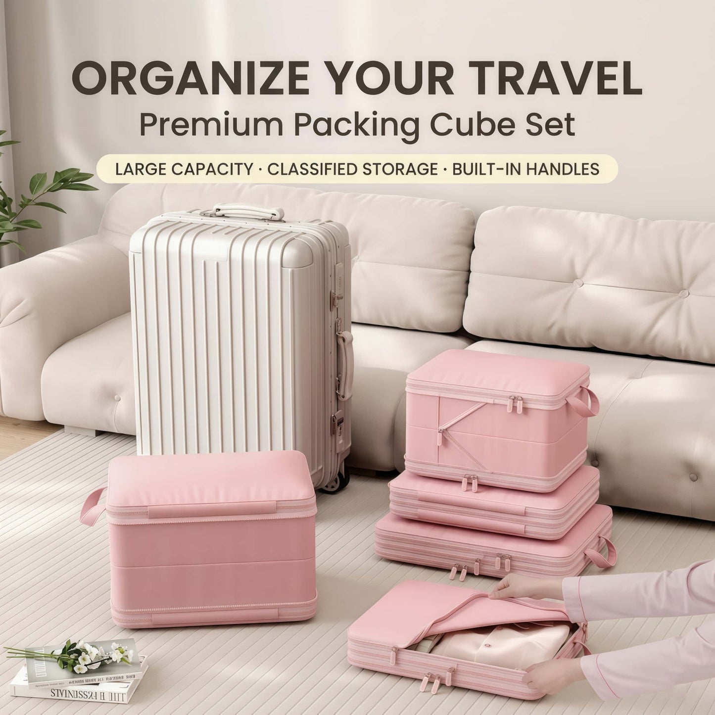 Premium Expandable Compression Packing Cubes Set, Dual-Compartment Travel Luggage Organizers