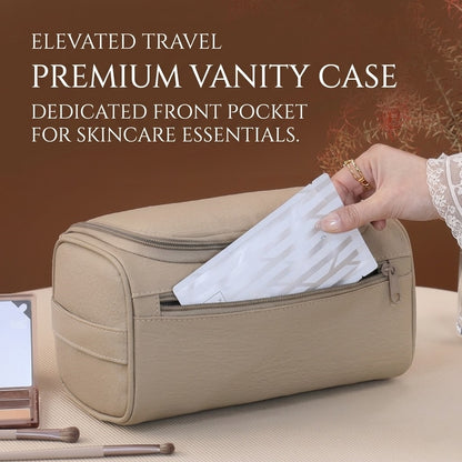 Vegan Leather Hanging Toiletry Bag - Water-Resistant Travel Cosmetic Organizer Case