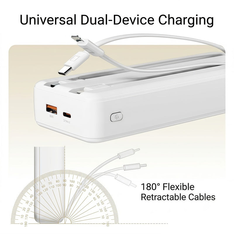 20000mAh Portable Power Bank with Built-in USB-C & Lightning Cables, 22.5W Fast Charging External Battery Pack with LED Digital Display
