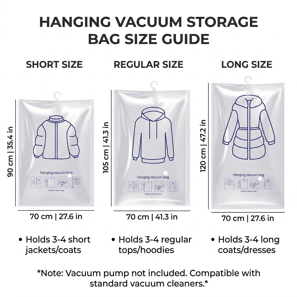 Heavy-Duty Hanging Vacuum Storage Bags for Closet Organization, Clear Space Saving Garment Bags with Hook