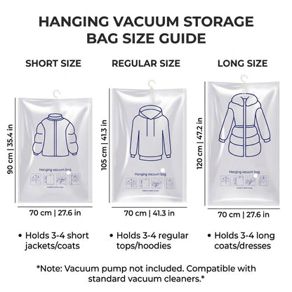 Heavy-Duty Hanging Vacuum Storage Bags for Closet Organization, Clear Space Saving Garment Bags with Hook