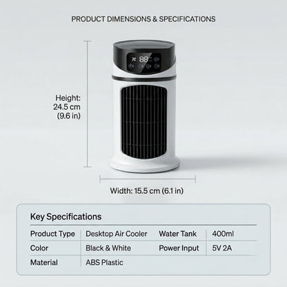 3-in-1 Portable Evaporative Air Cooler & Humidifier – Desk Tower Fan with LED Touch Screen, 6 Speeds & 12H Timer