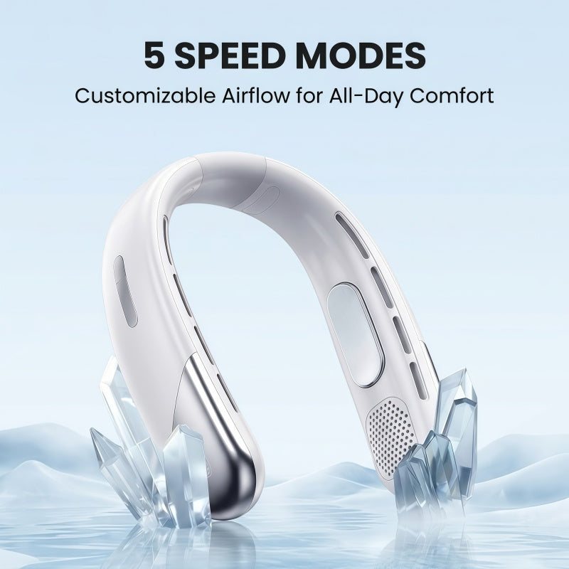 Portable Bladeless Neck Fan – 360° Cooling, 5-Speed Personal Wearable Fan with Smart LED Display & TEC Cooling Plate