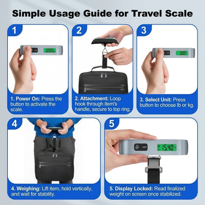 Portable Digital Luggage Scale for Travel, 110 lbs / 50 kg Capacity, Backlit LCD Display with Tare Function & Temperature Sensor
