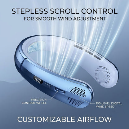 Portable Wearable Neck Fan with Ceramic Cooling Pad, 5000mAh Battery, 100-Speed Stepless Control, Bladeless Design