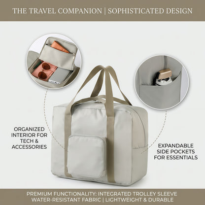 Foldable Travel Duffel Bag with Trolley Sleeve, Water-Resistant Oxford Cloth Overnight Weekender Tote for Luggage