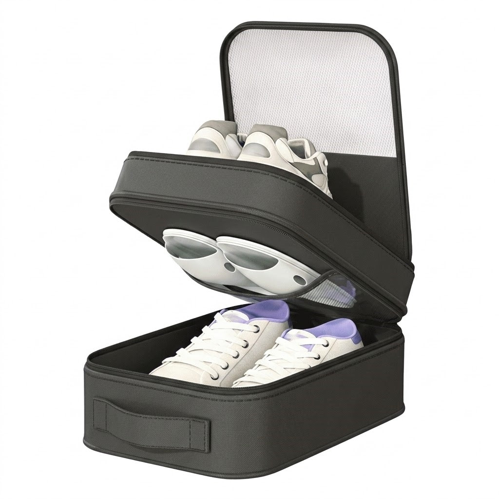 Dual-Layer Travel Shoe Organizer Bag - Water-Repellent Portable Packing Cube with Trolley Sleeve