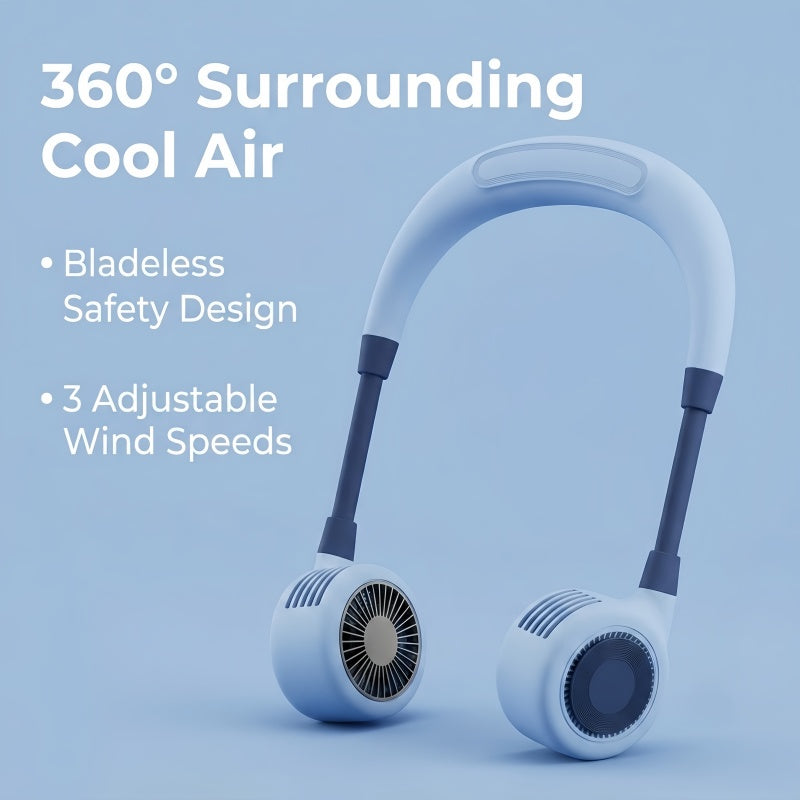 Portable Bladeless Neck Fan – Hands-Free Rechargeable Wearable Personal Fan with 360° Surround Cooling & 3 Speed Settings