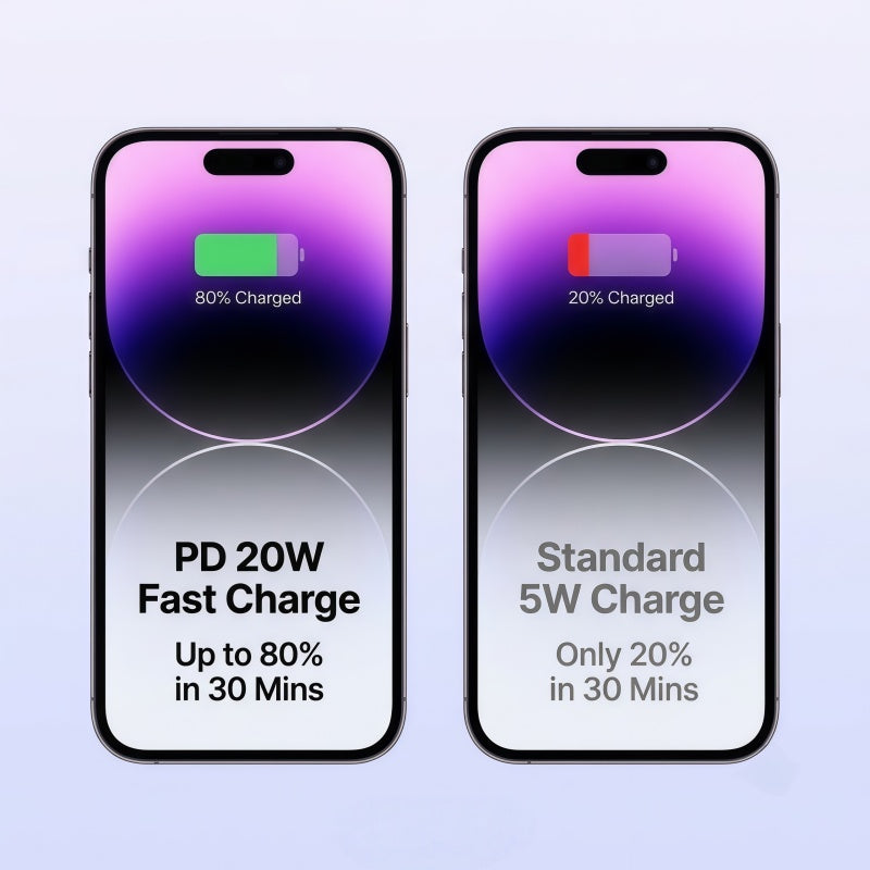 PD 20W Mini Portable Power Bank with Built-in Cable, LED Display & 3-Device Simultaneous Fast Charging