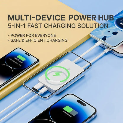 10000mAh Magnetic Power Bank with Built-in Cables & Foldable Kickstand – 22.5W Fast Charging Wireless Portable Charger