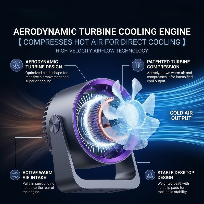 2-in-1 Turbo Desk & Wall Mount Personal Cooling Fan – Smart LED Display, 100 Speed Settings & 180° Vertical Tilt