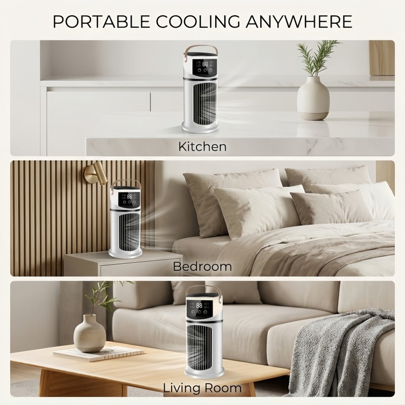 Portable Evaporative Air Cooler & Cool Mist Humidifier – Desk Tower Fan with 9 Speeds, Smart Touch Control & Night Light