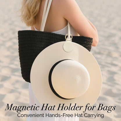 Vegan Leather Magnetic Hat Clip for Travel, Hands-Free Hat Holder Accessory for Bags and Luggage