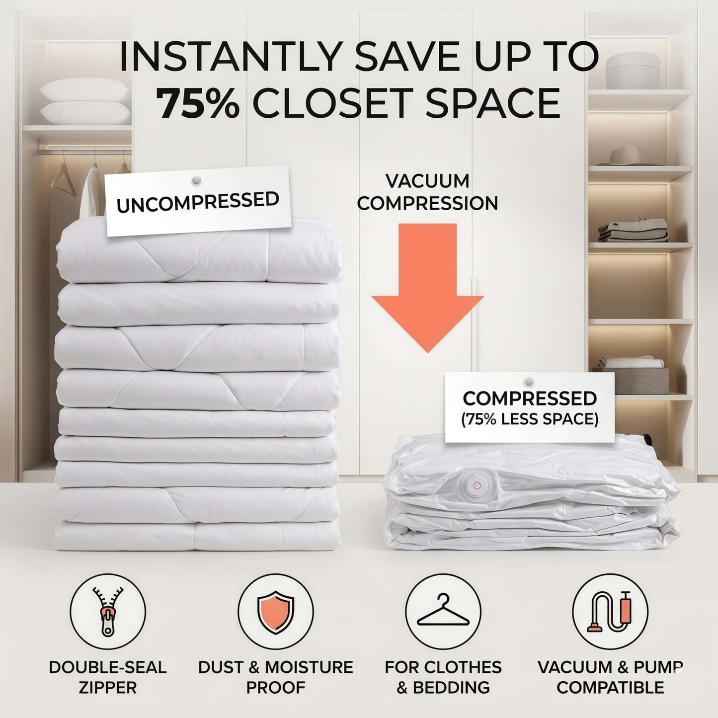 Heavy-Duty Cube Vacuum Storage Bags - No Pump Needed Space Saver Bags for Clothes & Bedding, Airtight & Waterproof
