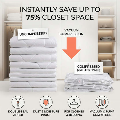 Heavy-Duty Cube Vacuum Storage Bags - No Pump Needed Space Saver Bags for Clothes & Bedding, Airtight & Waterproof
