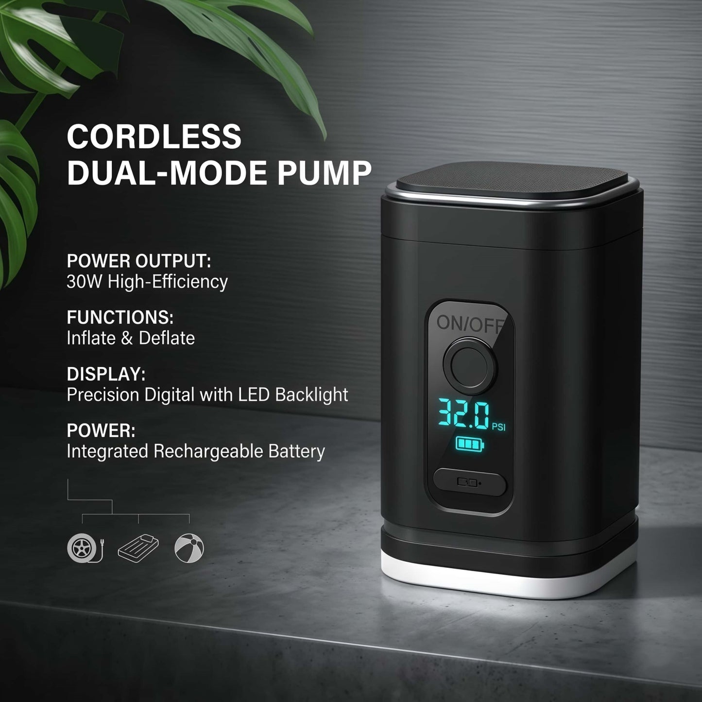 Portable Mini Air Pump - Rechargeable Electric Inflator & Deflator for Air Mattresses and Pool Floats - Black