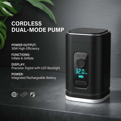 Portable Mini Air Pump - Rechargeable Electric Inflator & Deflator for Air Mattresses and Pool Floats - Black