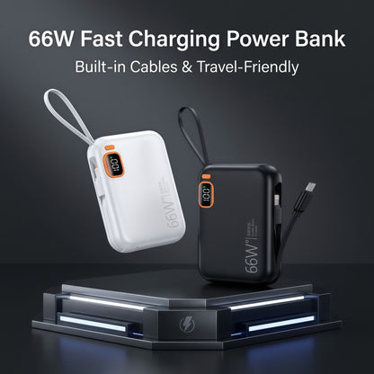 10000mAh Mini Power Bank with Built-in Cables, 66W Fast Charging Portable Battery Pack