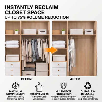 Heavy-Duty Hanging Vacuum Storage Bags for Closet Organization, Clear Space Saving Garment Bags with Hook