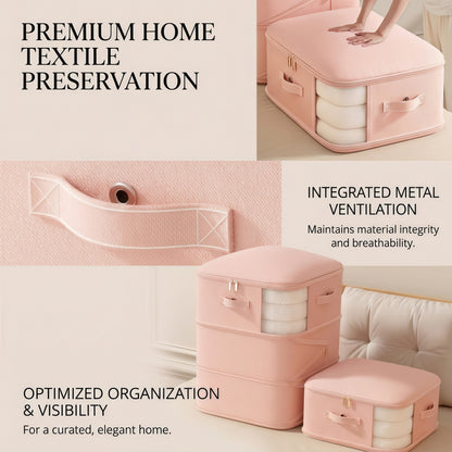 Multi-Layer Compressible Fabric Storage Bag with Air Valve and Window for Blankets Quilts, Multiple Sizes
