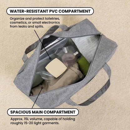 Water-Resistant Travel Duffel Bag with Wet/Dry Pocket & Shoe Compartment - Gray