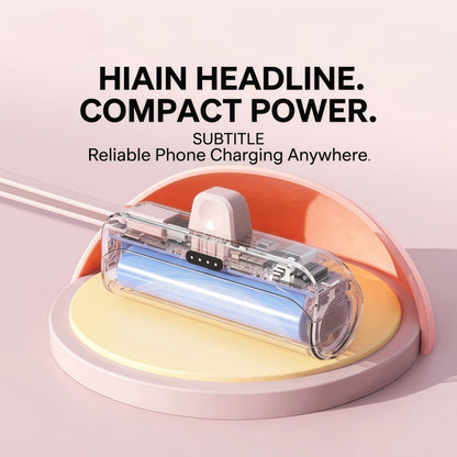 Mini Portable Power Bank – Direct-Plug Ultra-Compact Charger with Built-In Cables (USB-C & Lightning Compatible)