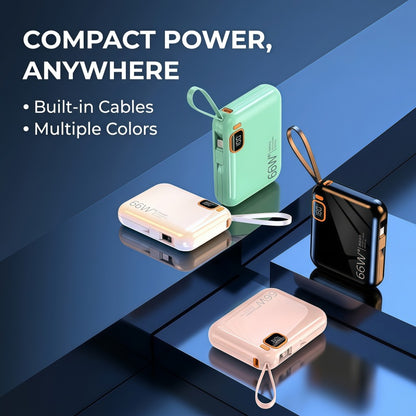 10000mAh Mini Power Bank with Built-in Cables, 66W Fast Charging Portable Battery Pack
