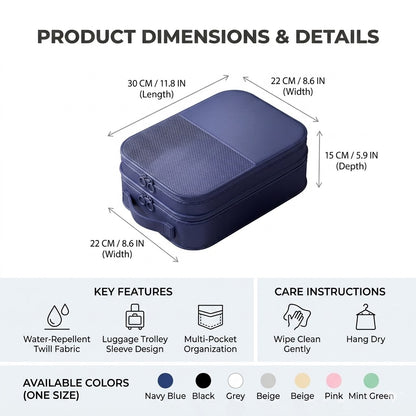 Dual-Layer Travel Shoe Organizer Bag - Water-Repellent Portable Packing Cube with Trolley Sleeve - Blue