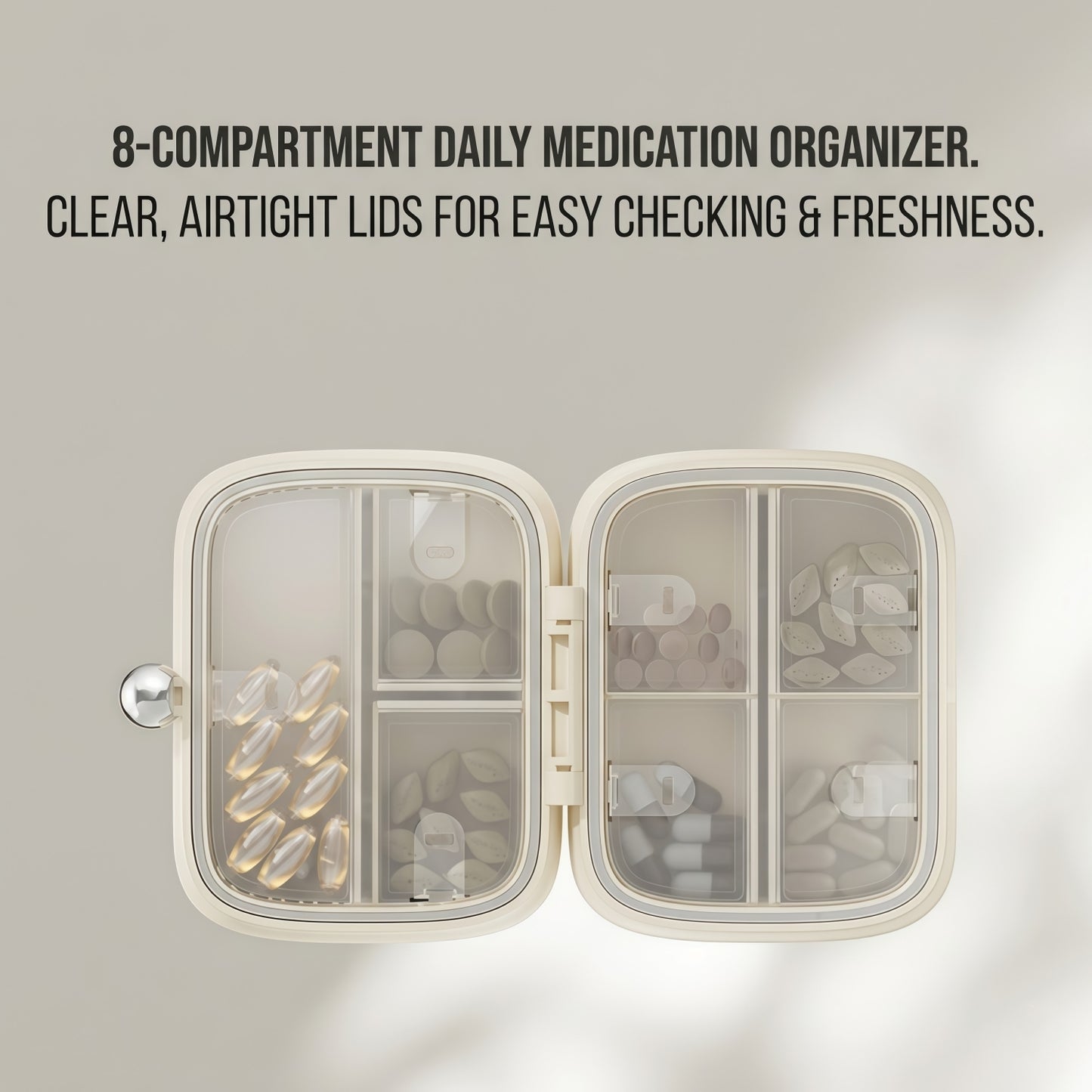 Portable 7-Day Pill & Vitamin Organizer Case | Moisture-Proof Travel Box with Tracking Dial and 7 Compartments