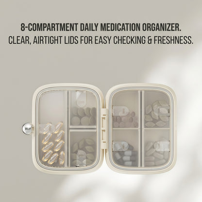 Portable 7-Day Pill & Vitamin Organizer Case | Moisture-Proof Travel Box with Tracking Dial and 7 Compartments