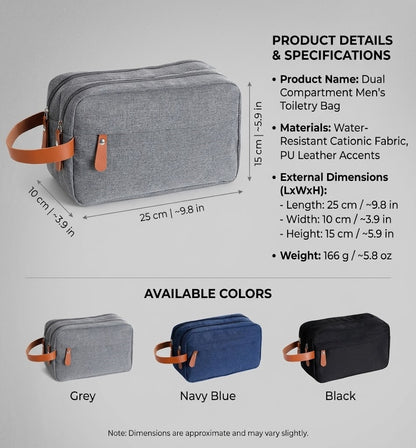 Water-Resistant Men's Toiletry Bag - Dual Compartment Travel Organizer & Dopp Kit